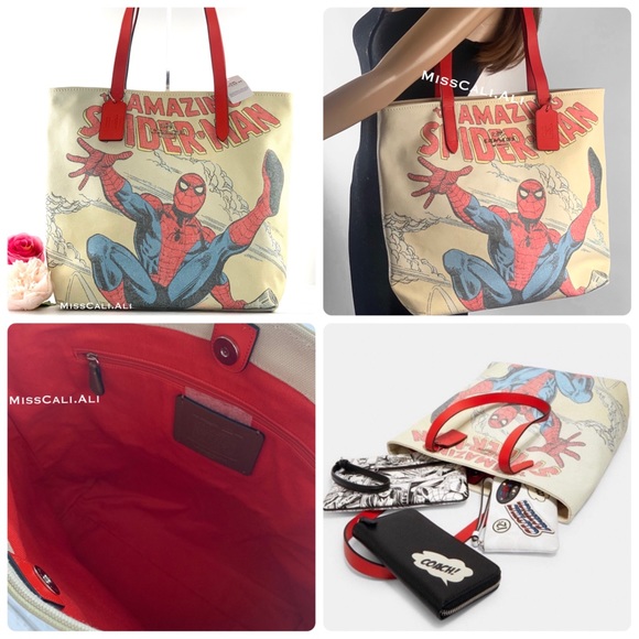 NWT COACH X MARVEL 2PC Spider-Man Tote Bag Gallery Pouch - Picture 9 of 16